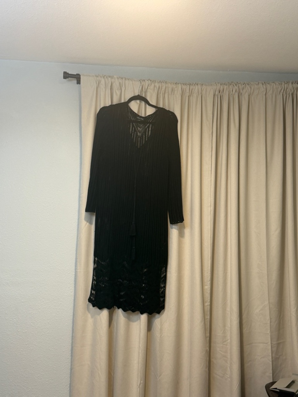 City Chic Black Long Sleeve Crochet Knit Cover Up